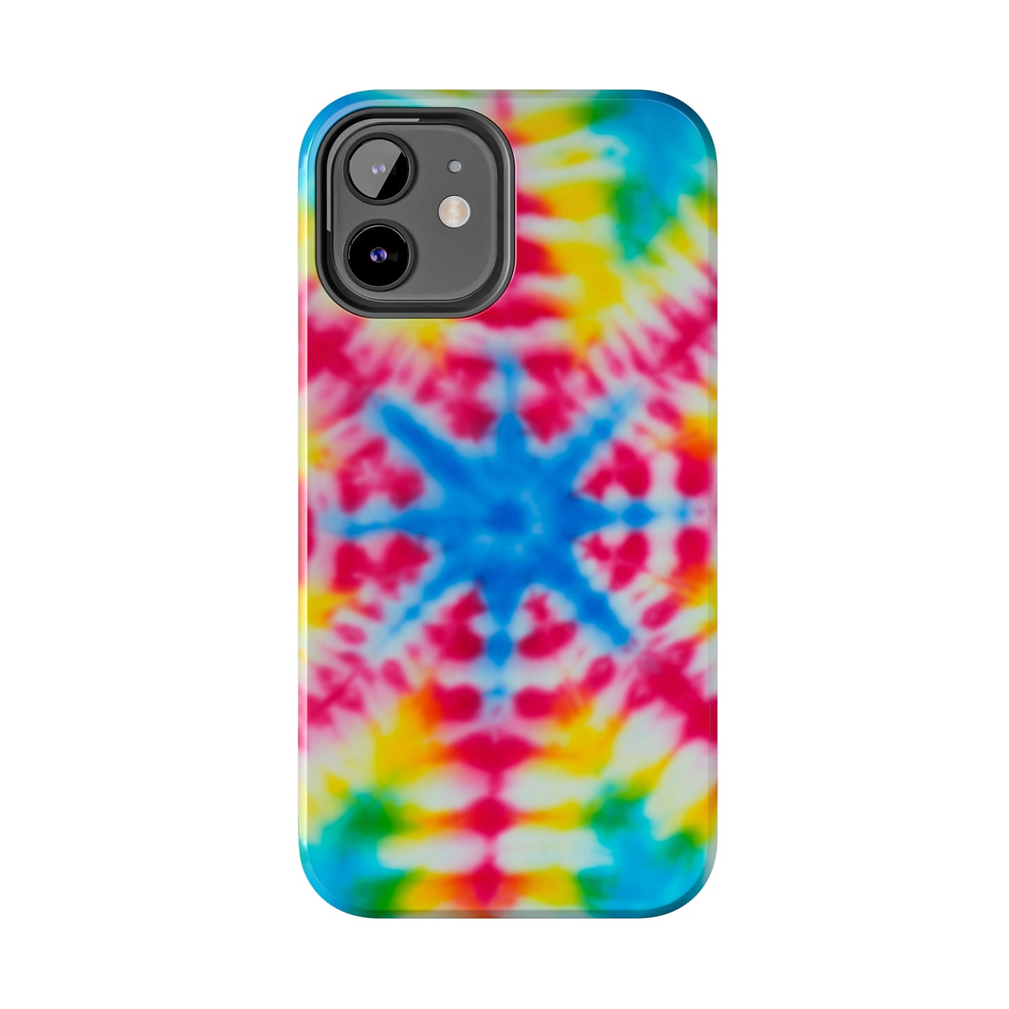 All iPhone Models: Colorful Star Tie Dye Tough Phone Cases Wireless Charging Compatible