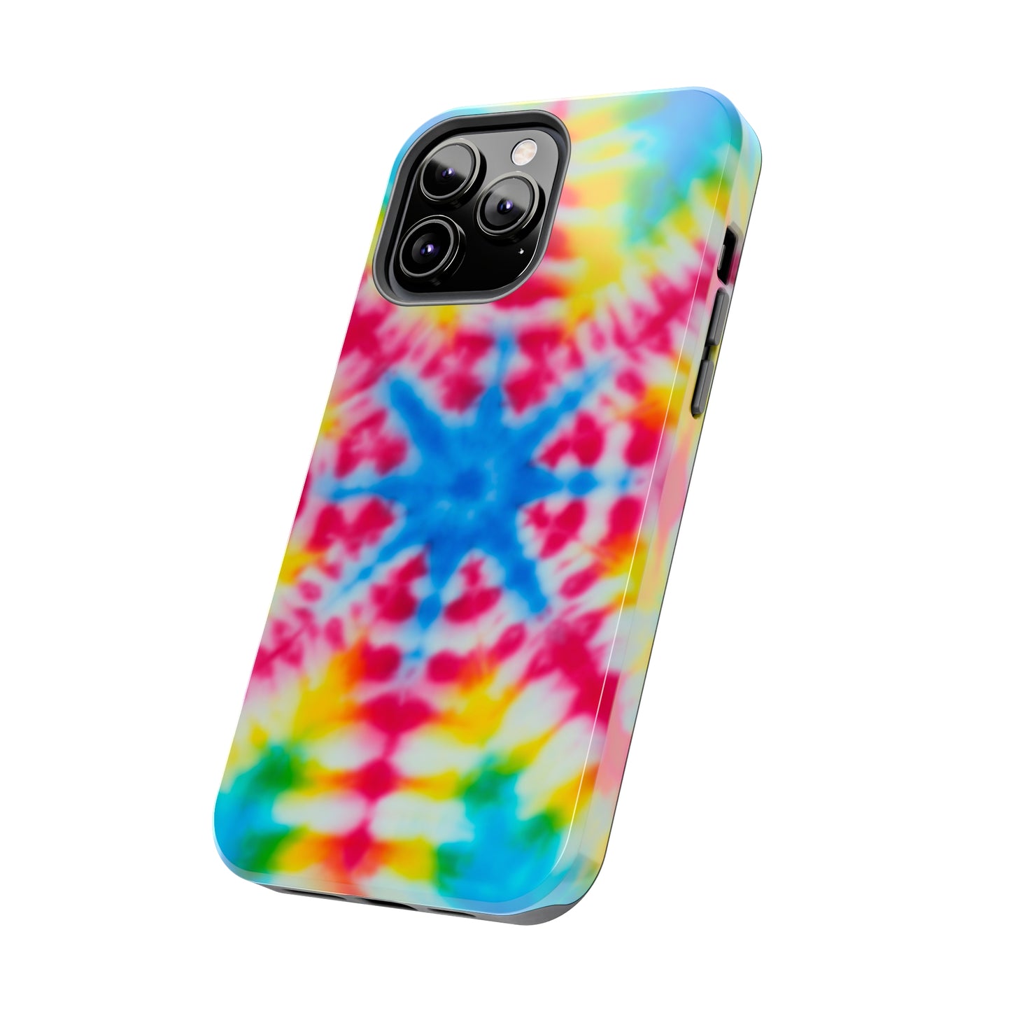 All iPhone Models: Colorful Star Tie Dye Tough Phone Cases Wireless Charging Compatible