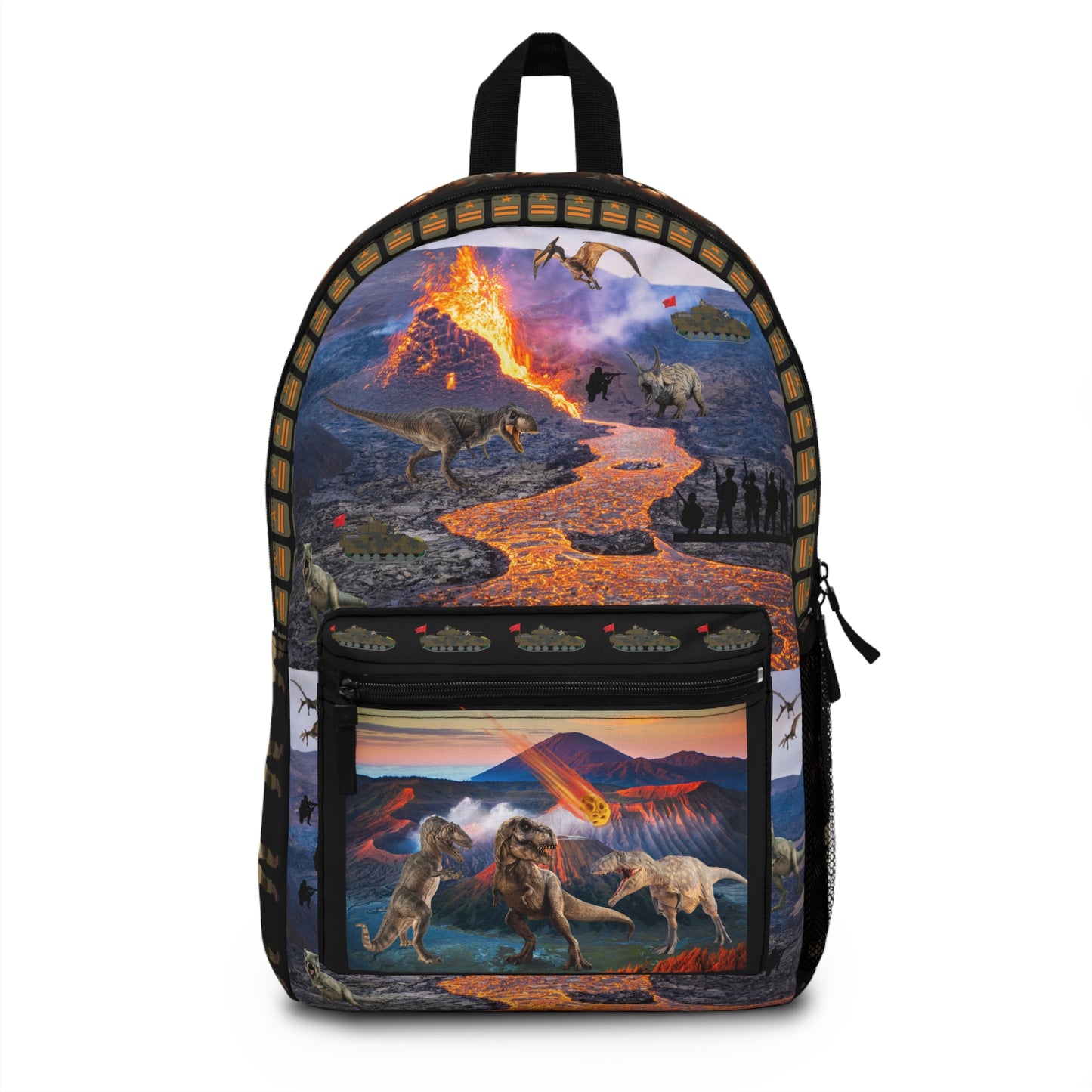 Army Guys vs. Dinosaurs vs Volcano Apocalype Kids Backpack