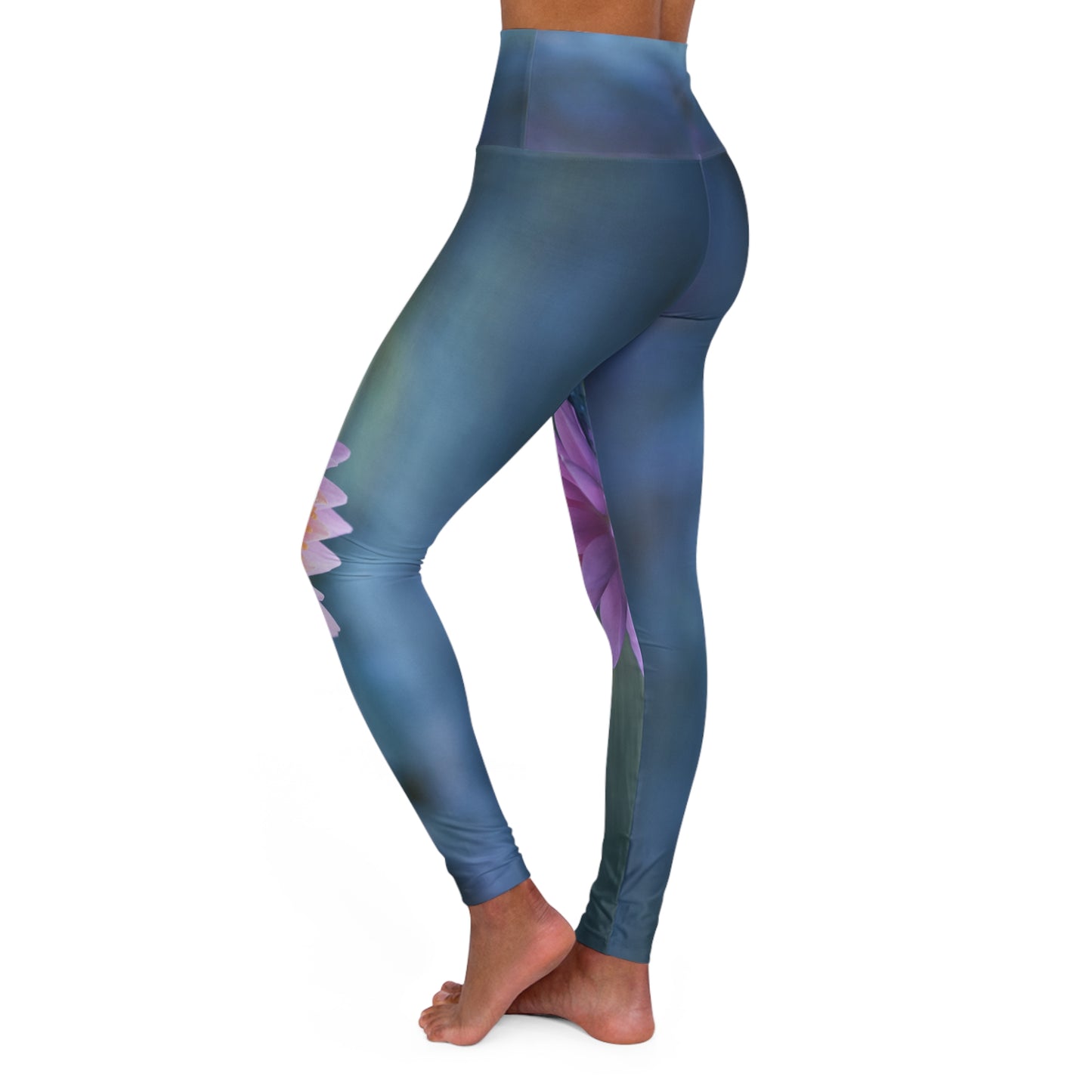 Pink Lotus Flower Abstract Skinny Fit High Waisted Yoga Leggings, Expertly Crafted in the USA