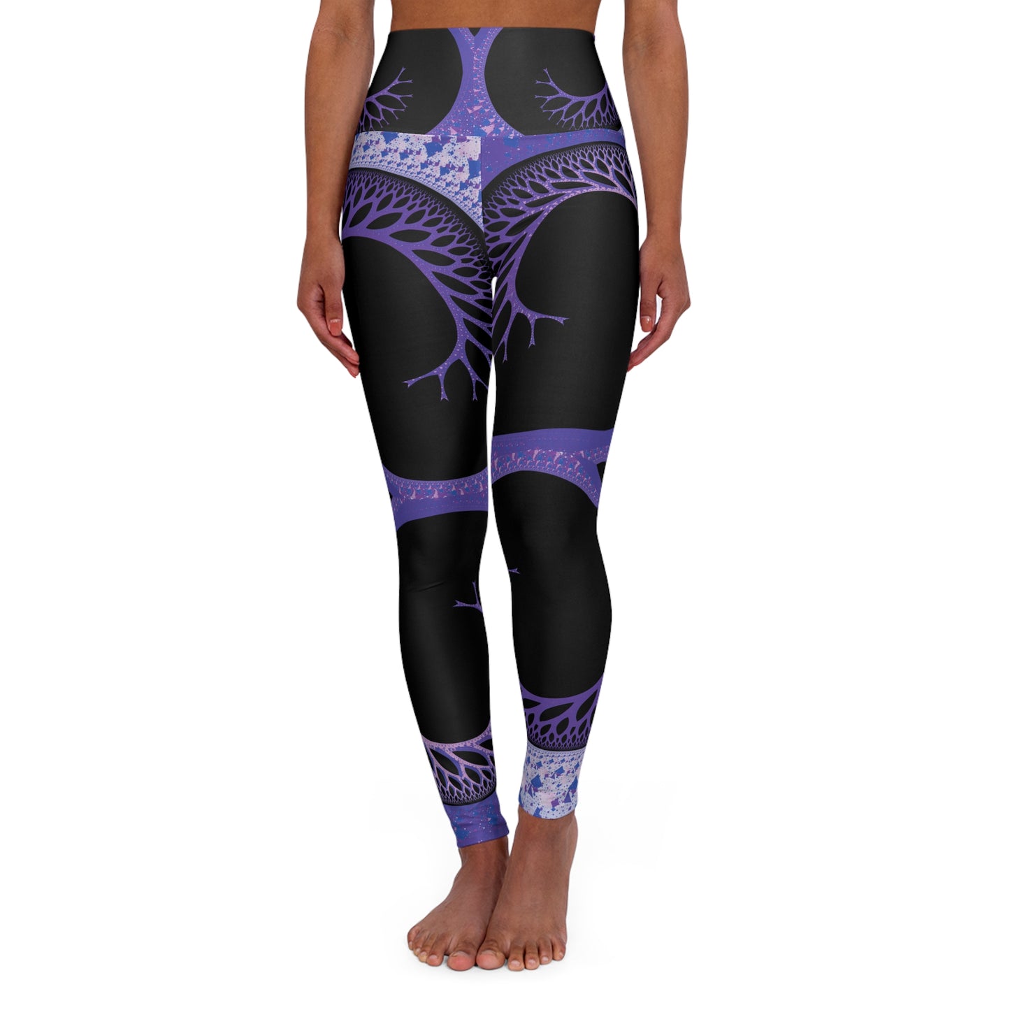 Purple Tree of Life Abstract Skinny Fit High Waisted Yoga Leggings, Expertly Crafted in the USA