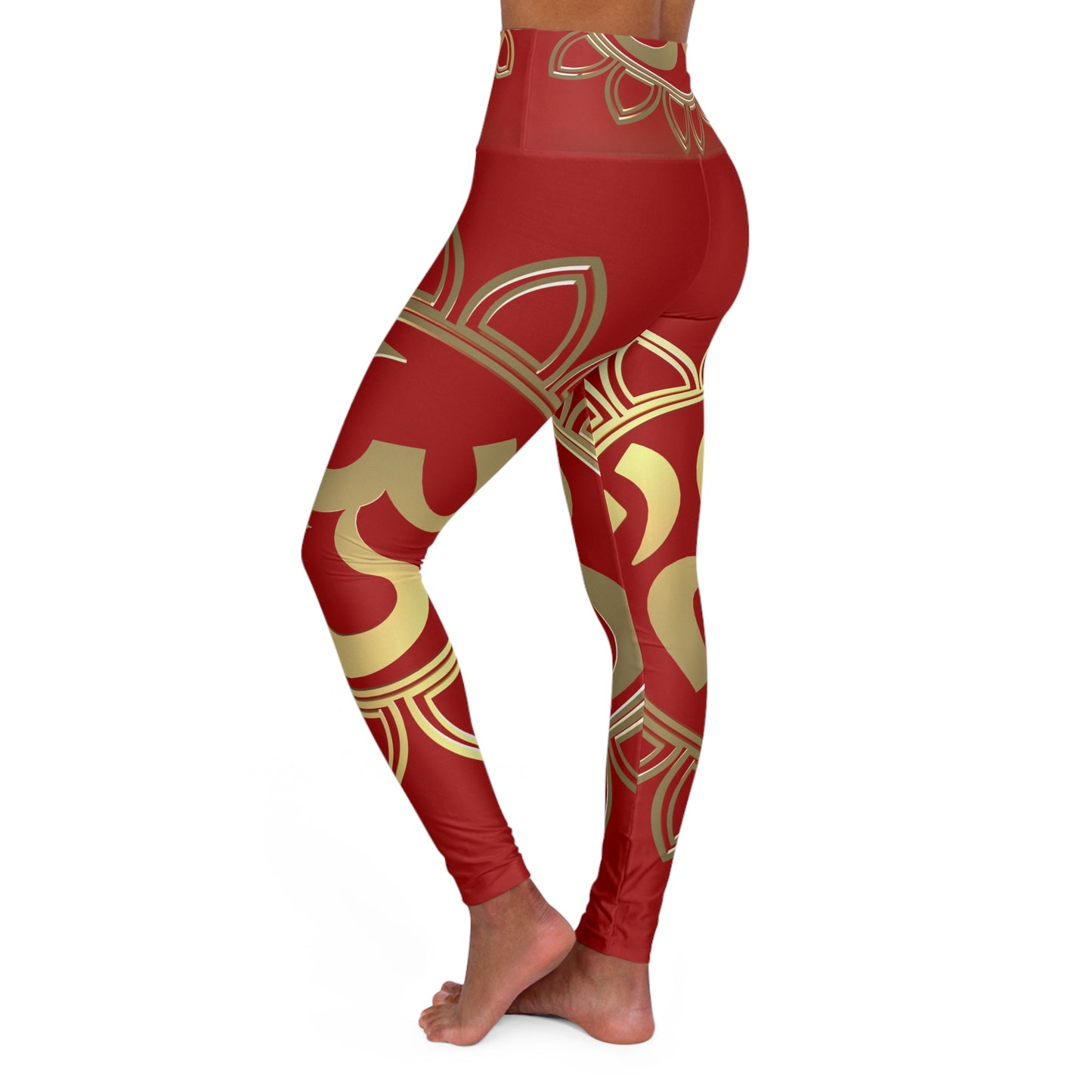Red & Gold OHM Skinny Fit High Waisted Yoga Leggings, Expertly Crafted in the USA