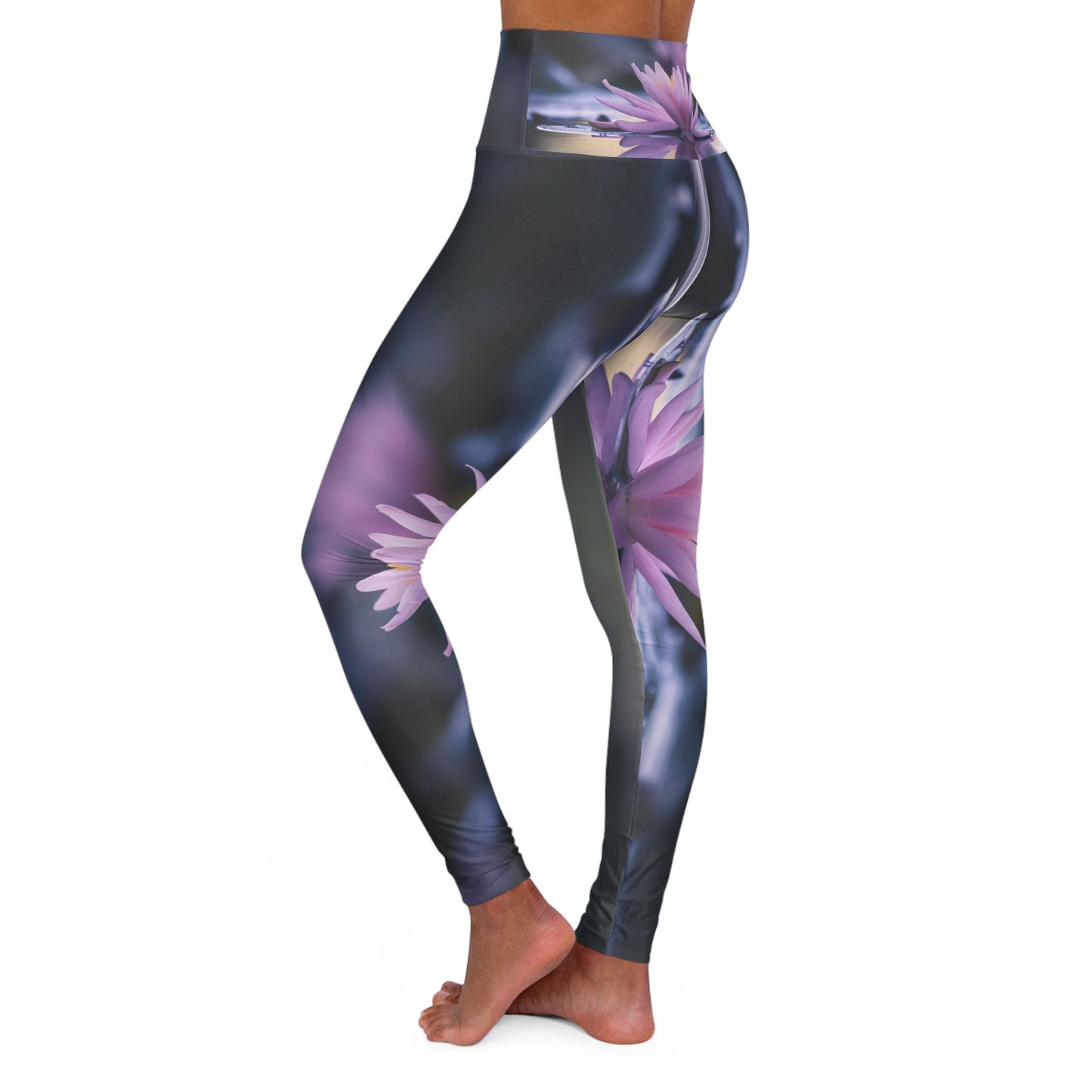Purple Lotus Flower Artistic Abstract Skinny Fit High Waisted Yoga Leggings, Expertly Crafted in the USA