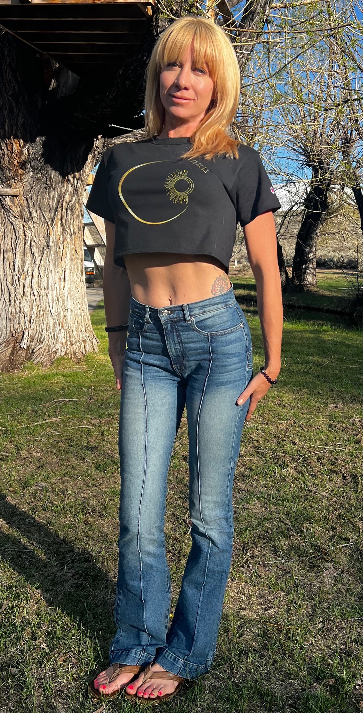 Celestial Moon Sun & Stars 100% cotton Champion Women's Heritage Cropped T-Shirt