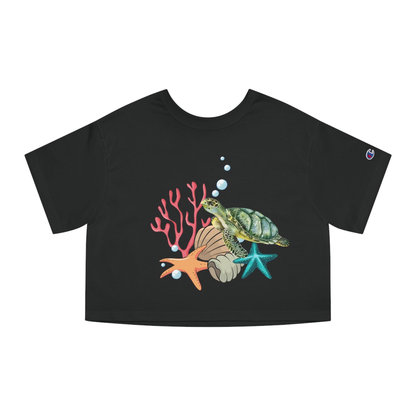 Sea Turtle Coral Ocean LIfe Cropped T-Shirt
