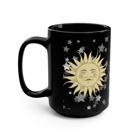 Celestial Sun Stars Stay in the LIght Black Mug, 15oz