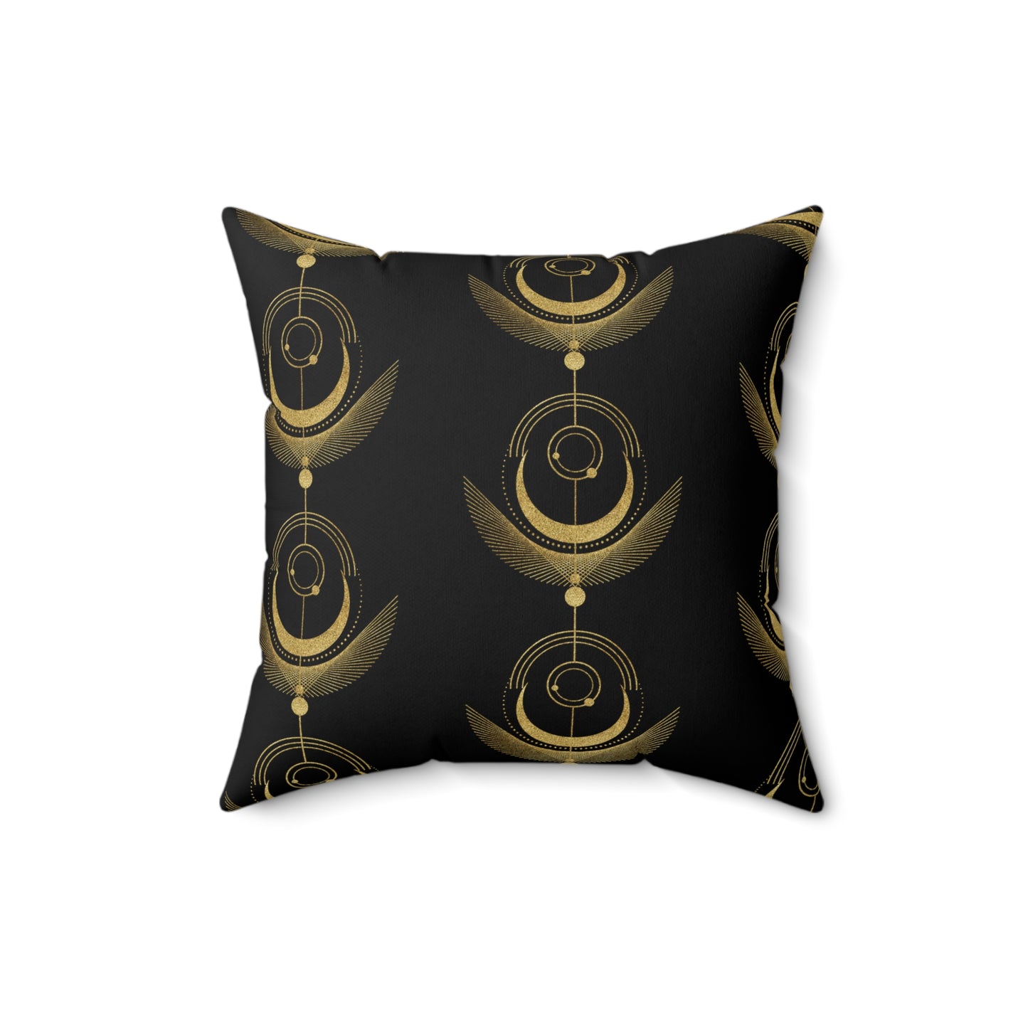 Celestial Crescent Moon Modern Black & Gold Square Throw Pillow