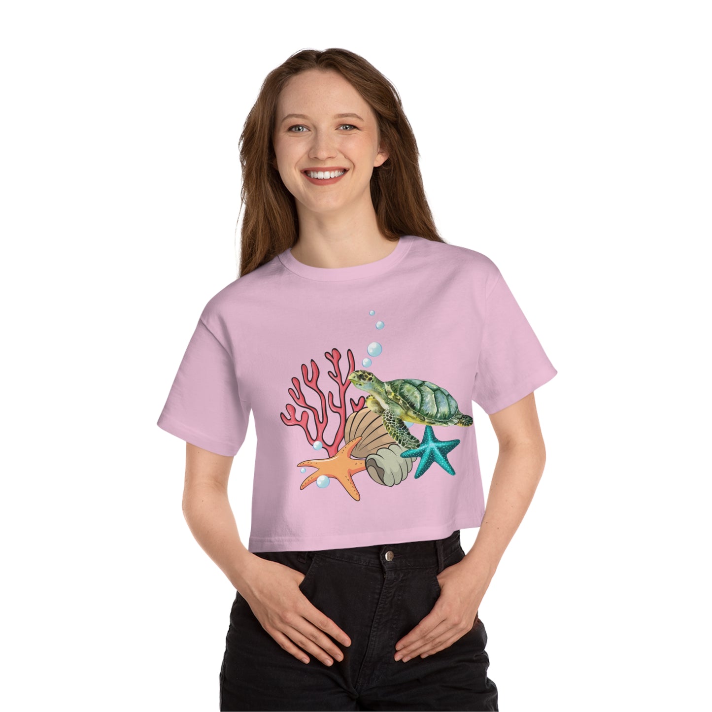 Sea Turtle Coral Ocean LIfe Cropped T-Shirt