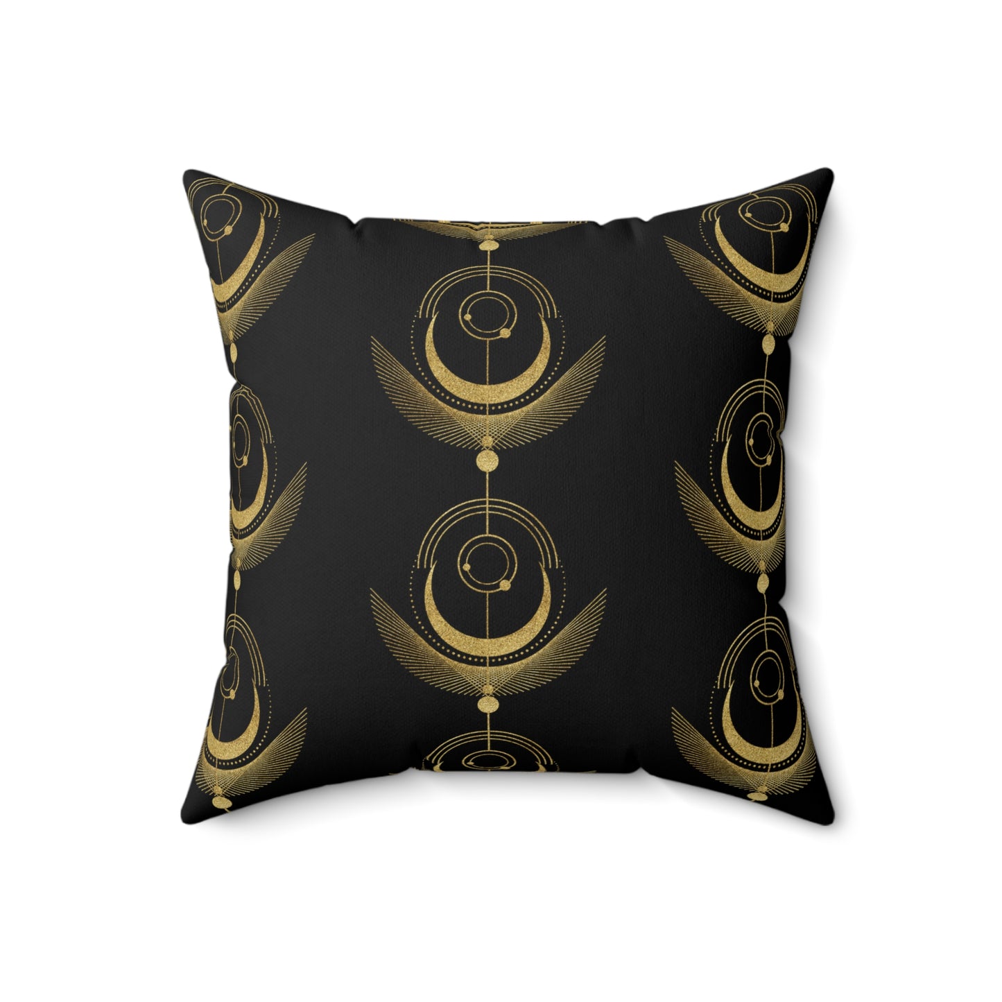 Celestial Crescent Moon Modern Black & Gold Square Throw Pillow